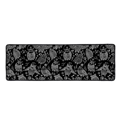 Black And White Owl Pattern Print Long Kitchen Mat