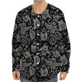 Black And White Owl Pattern Print Long Sleeve Baseball Jersey
