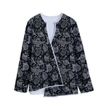 Black And White Owl Pattern Print Long Sleeve Short Coat