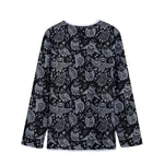 Black And White Owl Pattern Print Long Sleeve Short Coat