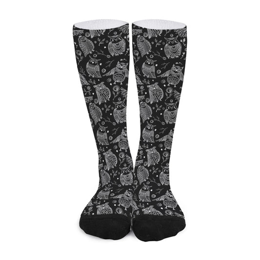 Black And White Owl Pattern Print Long Socks