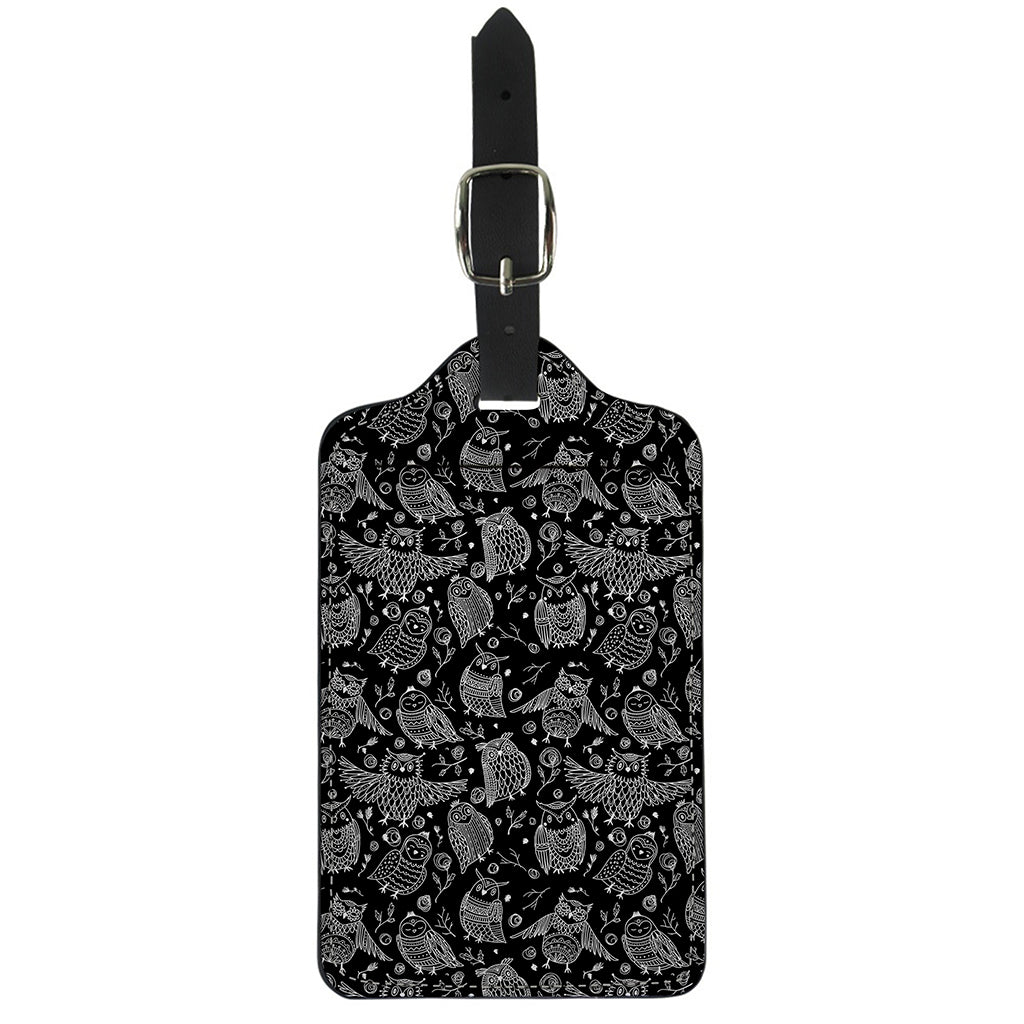 Black And White Owl Pattern Print Luggage Tag