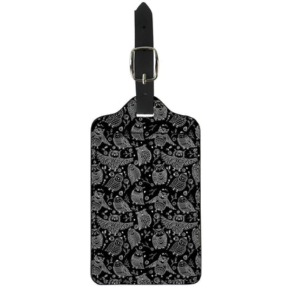 Black And White Owl Pattern Print Luggage Tag
