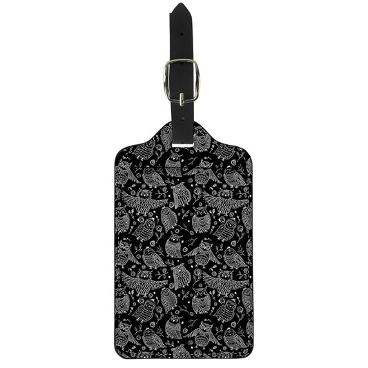 Black And White Owl Pattern Print Luggage Tag