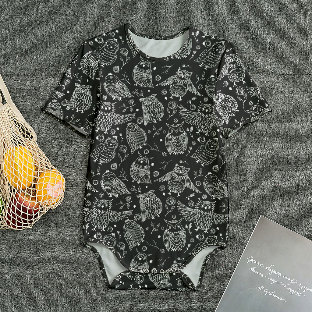 Black And White Owl Pattern Print Men's Bodysuit