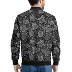 Black And White Owl Pattern Print Men's Bomber Jacket
