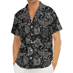 Black And White Owl Pattern Print Men's Deep V-Neck Shirt