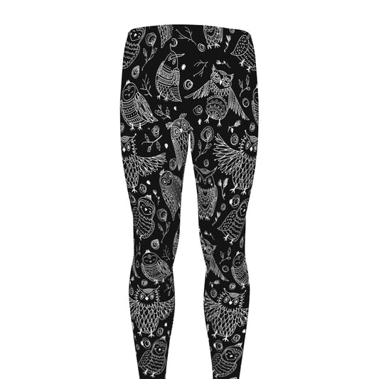 Black And White Owl Pattern Print Men's leggings