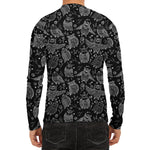 Black And White Owl Pattern Print Men's Long Sleeve Rash Guard