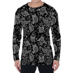 Black And White Owl Pattern Print Men's Long Sleeve T-Shirt