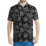 Black And White Owl Pattern Print Men's Polo Shirt