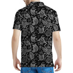 Black And White Owl Pattern Print Men's Polo Shirt
