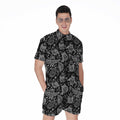 Black And White Owl Pattern Print Men's Romper