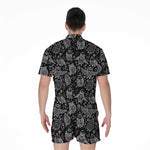 Black And White Owl Pattern Print Men's Rompers