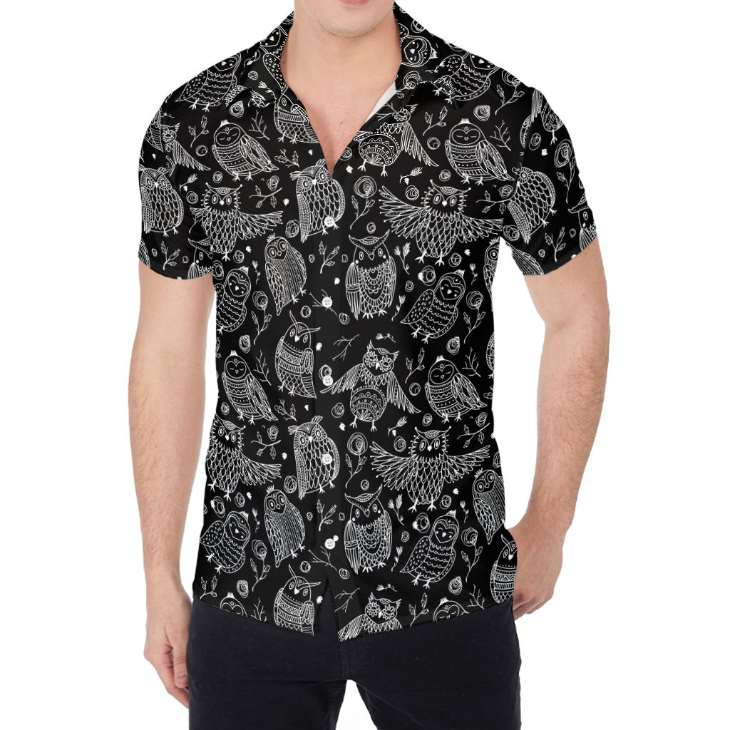 Black And White Owl Pattern Print Men's Shirt