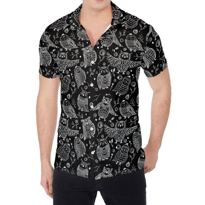 Black And White Owl Pattern Print Men's Shirt