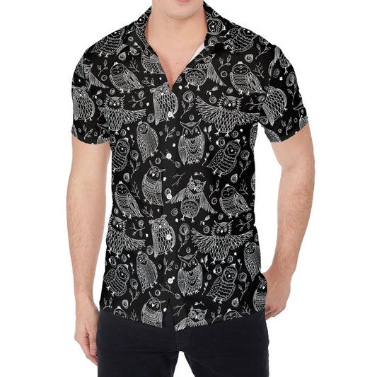 Black And White Owl Pattern Print Men's Shirt
