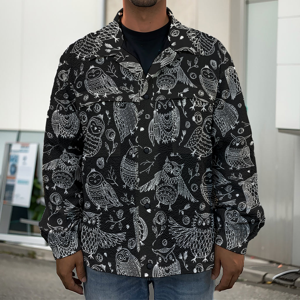Black And White Owl Pattern Print Men's Shirt Jacket