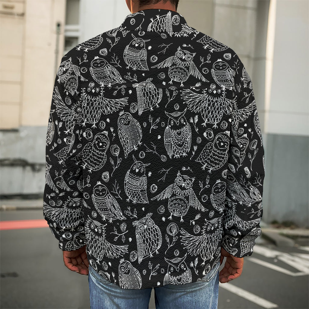 Black And White Owl Pattern Print Men's Shirt Jacket