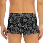 Black And White Owl Pattern Print Men's Short Boxer Briefs