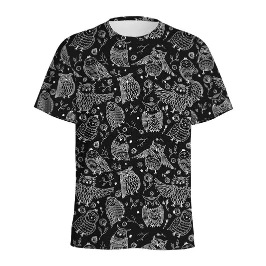 Black And White Owl Pattern Print Men's Sports T-Shirt