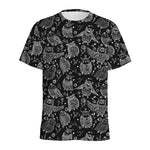 Black And White Owl Pattern Print Men's Sports T-Shirt