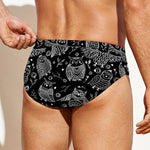 Black And White Owl Pattern Print Men's Swim Briefs