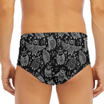 Black And White Owl Pattern Print Men's Triangle Swim Briefs