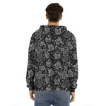 Black And White Owl Pattern Print Men's Velvet Pullover Hoodie