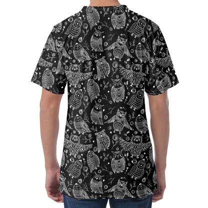 Black And White Owl Pattern Print Men's Velvet T-Shirt