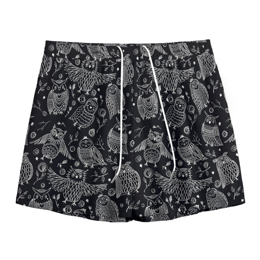 Black And White Owl Pattern Print Mesh Shorts