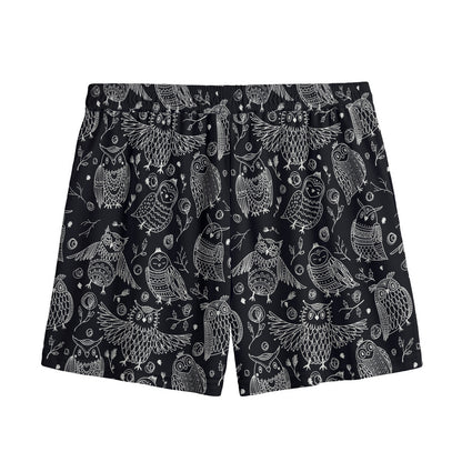 Black And White Owl Pattern Print Mesh Shorts