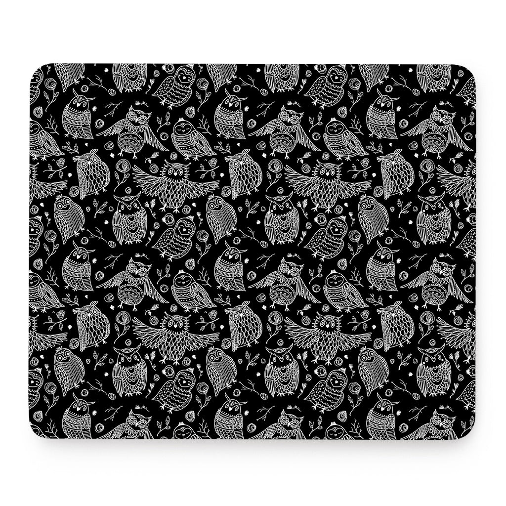 Black And White Owl Pattern Print Mouse Pad