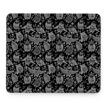 Black And White Owl Pattern Print Mouse Pad