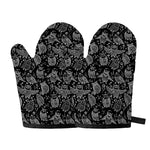 Black And White Owl Pattern Print Oven Mitts