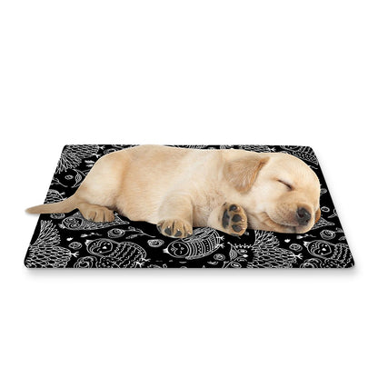 Black And White Owl Pattern Print Pet Cooling Mat Cover
