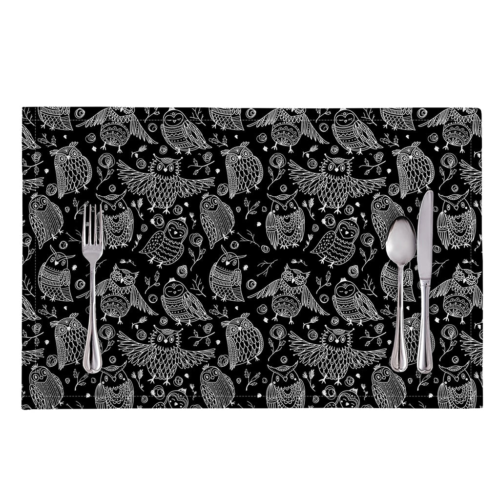 Black And White Owl Pattern Print Placemat