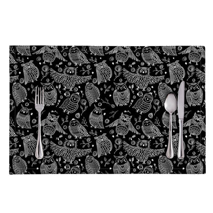 Black And White Owl Pattern Print Placemat