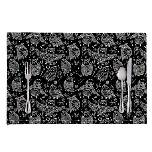 Black And White Owl Pattern Print Placemat