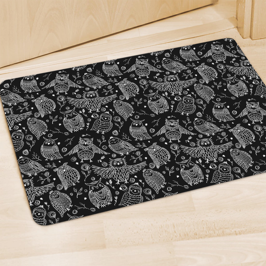 Black And White Owl Pattern Print Polyester Doormat