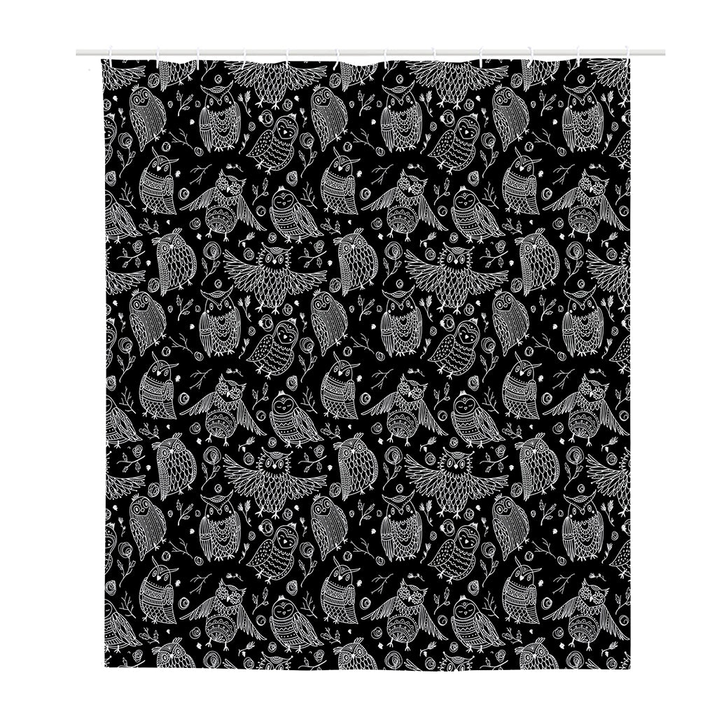 Black And White Owl Pattern Print Polyester Shower Curtain