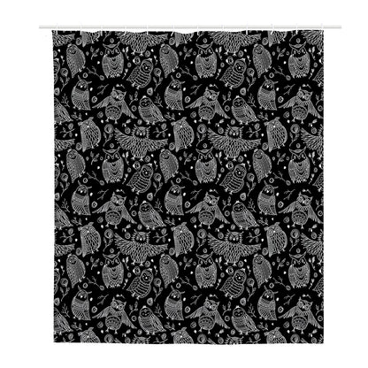 Black And White Owl Pattern Print Polyester Shower Curtain