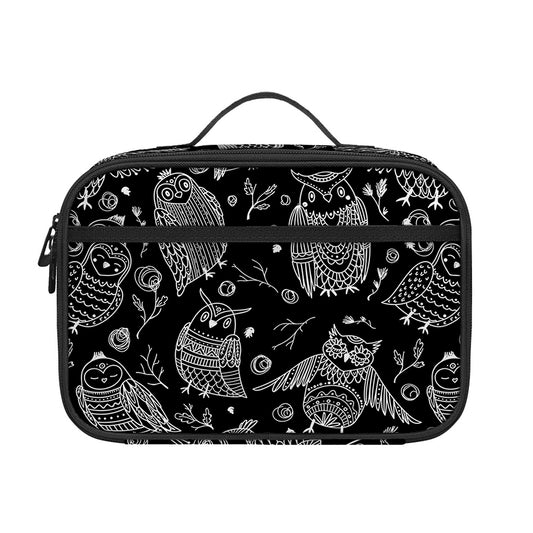 Black And White Owl Pattern Print Portable Lunch Bag