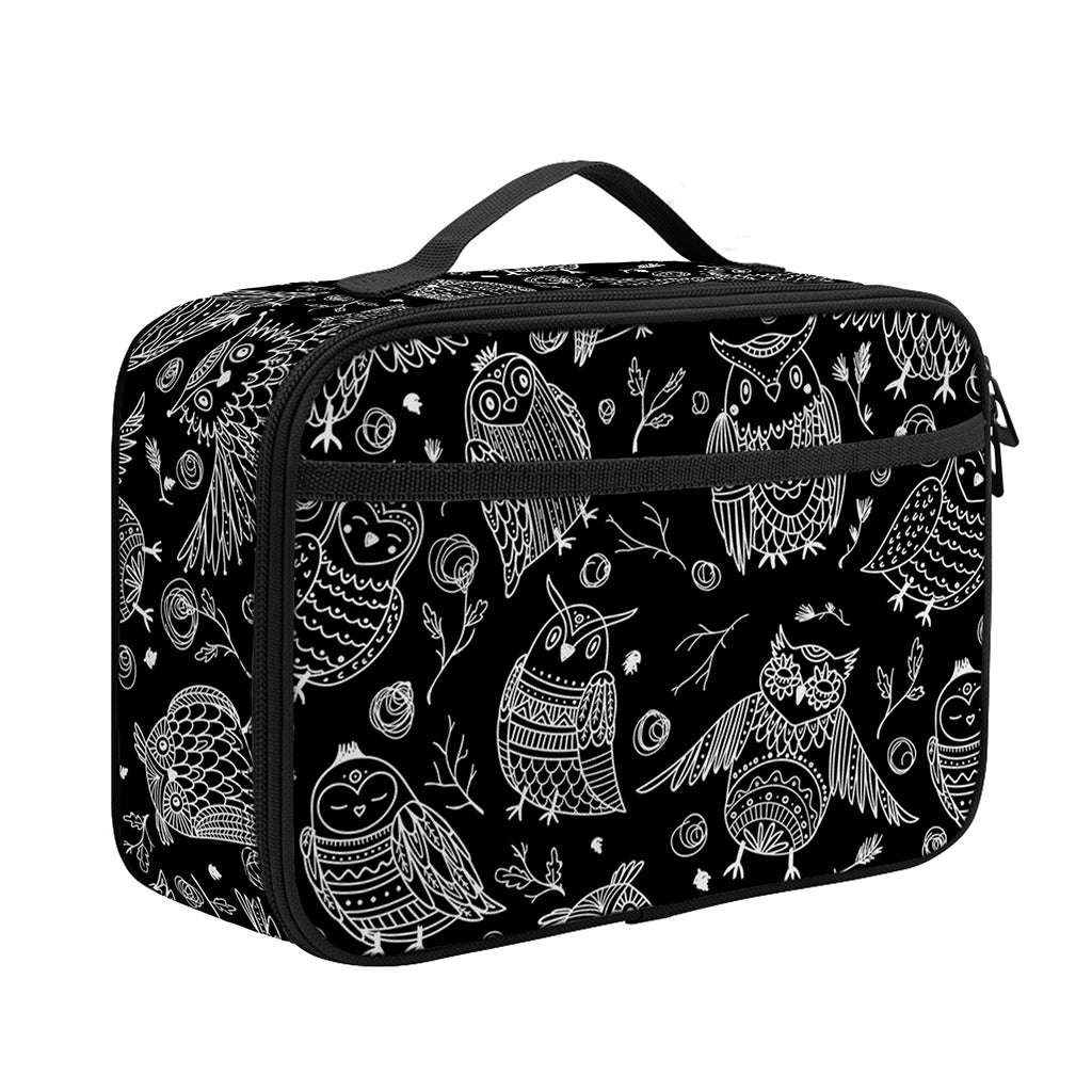 Black And White Owl Pattern Print Portable Lunch Bag