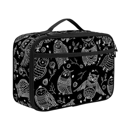 Black And White Owl Pattern Print Portable Lunch Bag