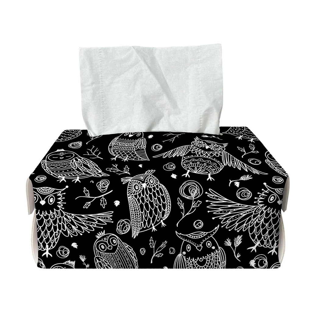 Black And White Owl Pattern Print Rectangle Tissue Box Cover