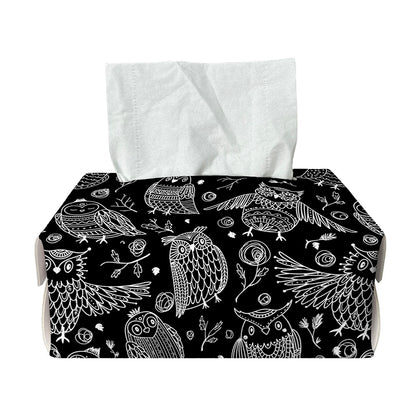 Black And White Owl Pattern Print Rectangle Tissue Box Cover