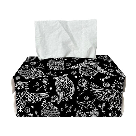 Black And White Owl Pattern Print Rectangle Tissue Box Cover