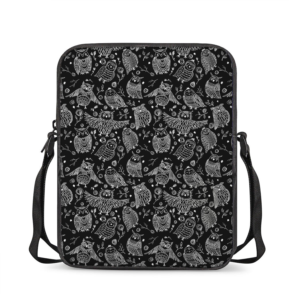 Black And White Owl Pattern Print Rectangular Crossbody Bag
