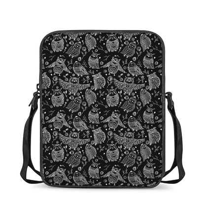 Black And White Owl Pattern Print Rectangular Crossbody Bag